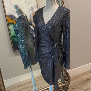 Lovely Day Black and Silver Sequin Long Sleeve Dress